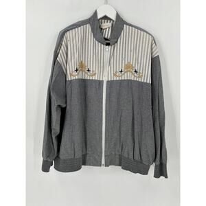 Jordana Vintage Jacket Womens XL Gray Zip Up Western Striped Lightweight Pockets